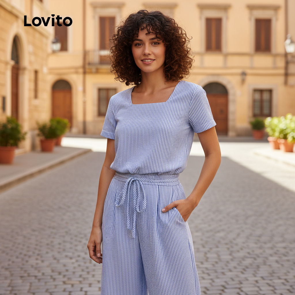 Lovito Refine Vestido Feminino Azul Casual Primavera Verão com Detalhes em Renda e Amarração L154LD358 em Oferta na Shopee