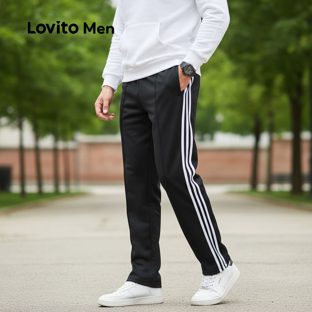 Lovito Calça Masculina Casual Jogger Preta com Estampa Colorida Primavera/verão LNE110190 em Oferta na Shopee