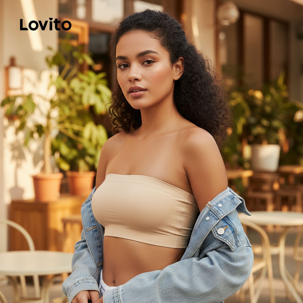 Lovito Sutiã Bralette Sem Alças Sem Costura Bojo Removível Feminino L26AD120 em Oferta na Shopee