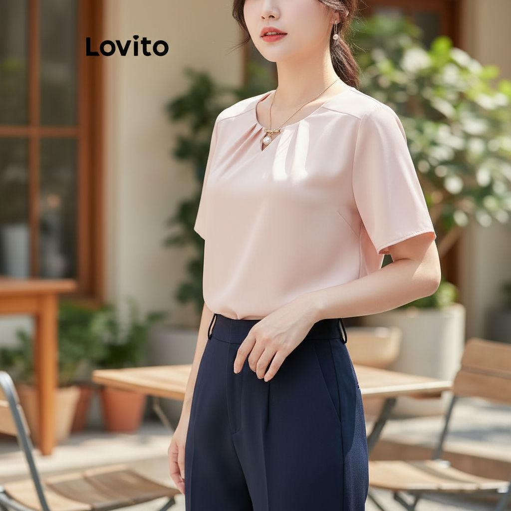 Lovito Blusa Refine Plissada Lisa Para Mulheres L91AD141