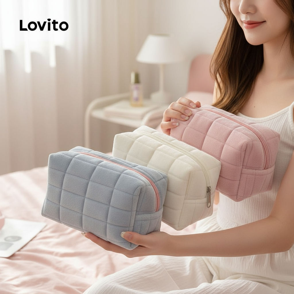 Lovito Sacos De Maquiagem Estilo Hepburn De Pelúcia Para Mulheres LBT01066 em Oferta na Shopee