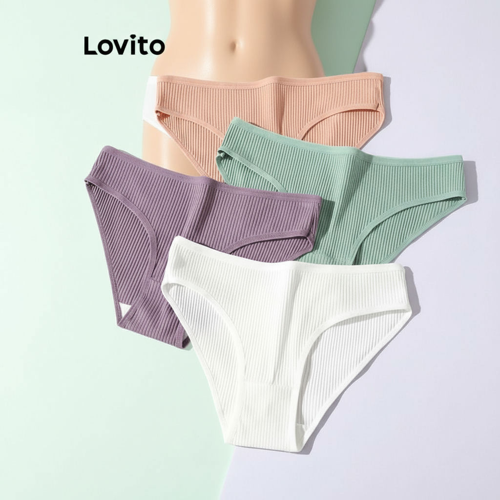 Lovito Refine Calcinha Casual Feminina Lisa de Malha Canelada LNL45169