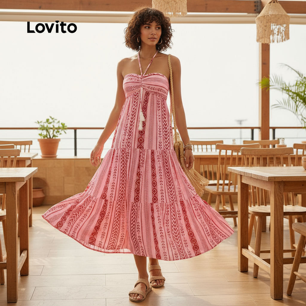 Lovito Vestido Boho Com Estampa Étnica E Borla Para Mulheres LBL17610