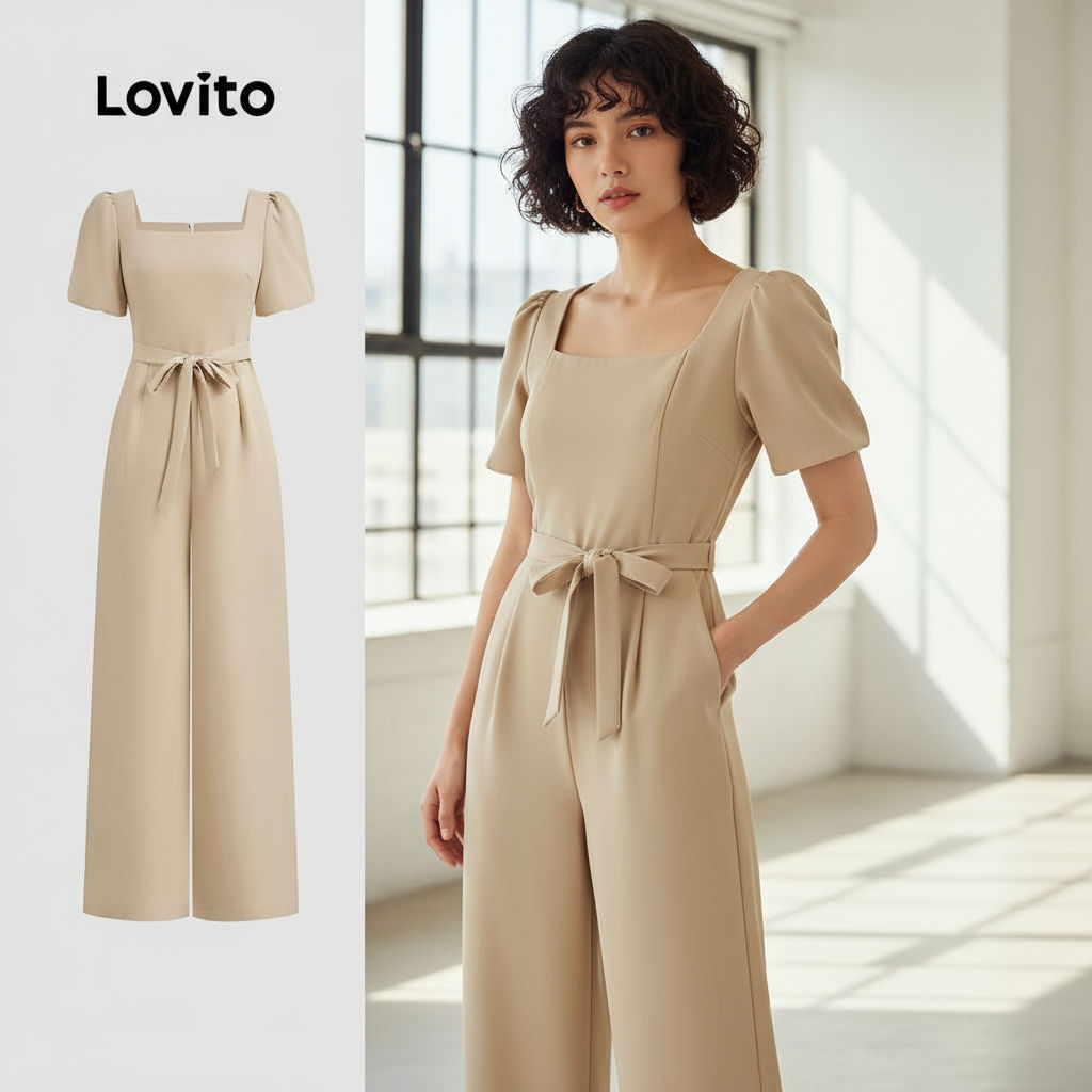 Lovito Macacão Verão Feminino Elegante Bolso Zíper Liso L123ED409 em Oferta na Shopee