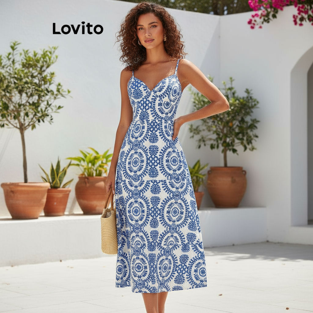 Lovito Vestido Boho Com Estampa Tribal E Amarração Traseira Vestido Feminino Para Verão/primavera L113MD302 em Oferta na Shopee