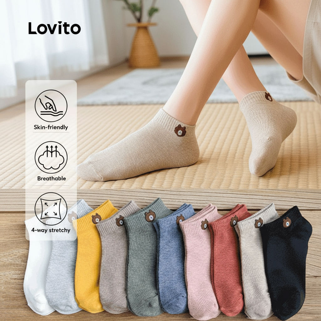 Lovito Meias Confortáveis e Respiráveis, Elásticas em Quatro Sentidos, Coloridas, LNE117178 em Oferta na Shopee