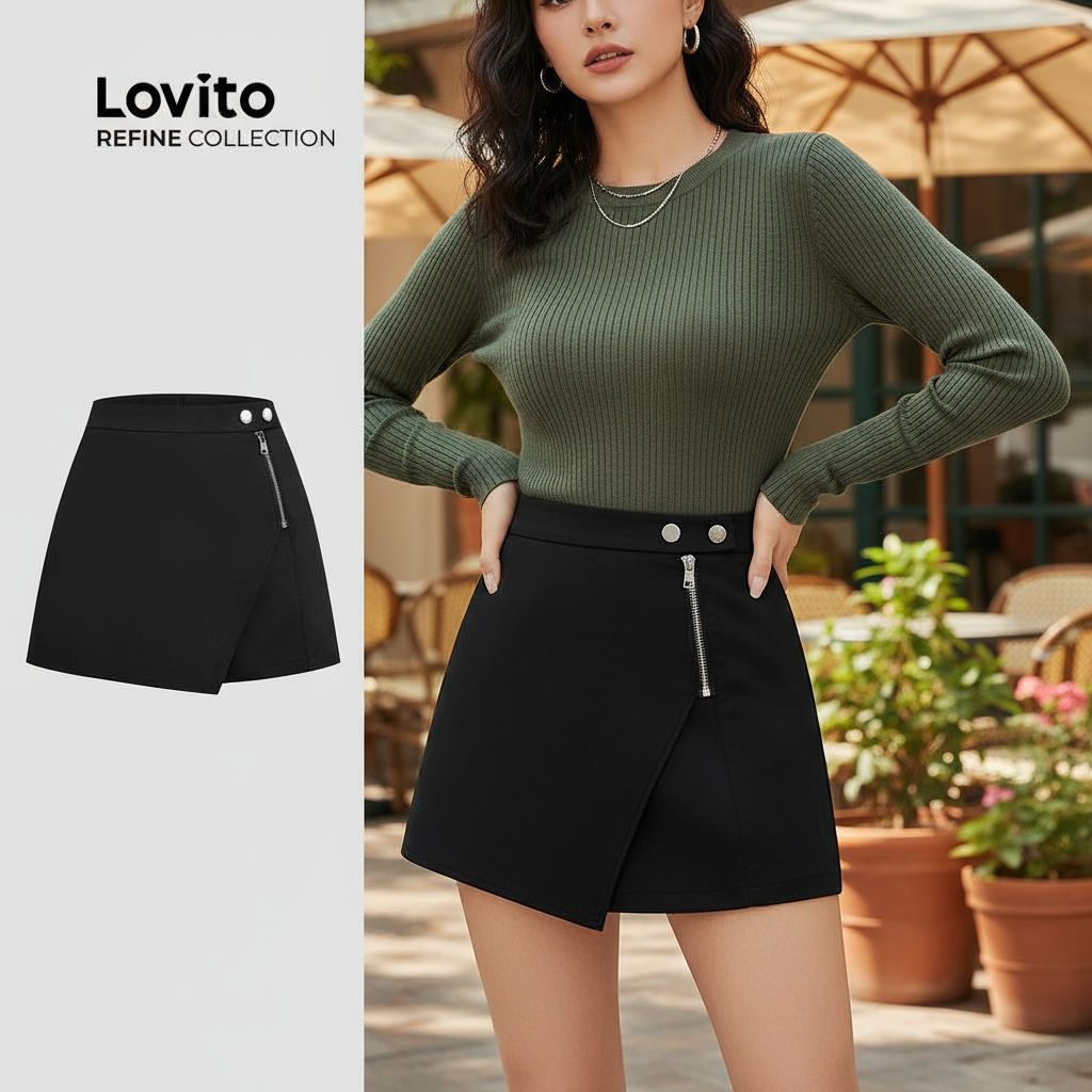 Lovito Refine Jaqueta Feminina Casual Lisa com Zíper LR4ED020