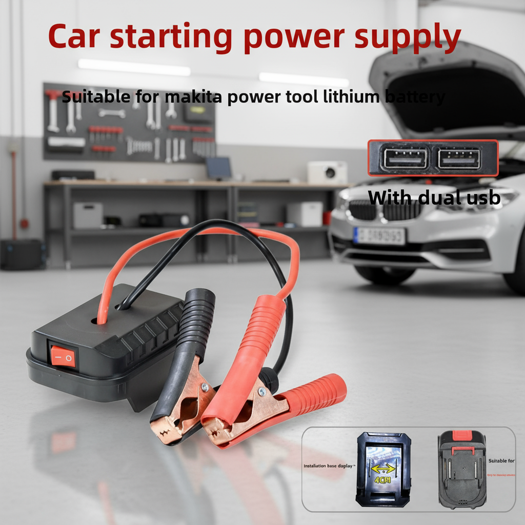 Adaptador portátil para partida auxiliar com cabos Makita, carregador de bateria de lítio, testador digital, ferramenta