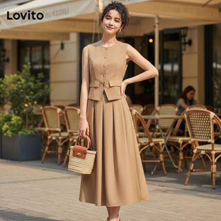 Lovito Conjuntos De Saia Casual Feminina Plissada Lisa Com Botões Superior Ou Inferior L74ED289 em Oferta na Shopee