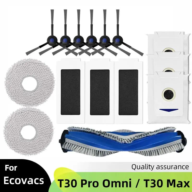 Compatível com Ecovacs Debot T30 Pro / T30 Pro Omni / T30 Max / Yeedi M12 Pro Escova Lateral, Filtro de Pilha, Pano de