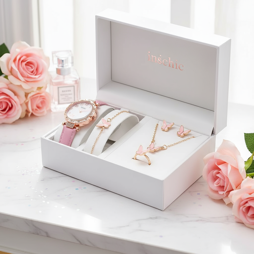  Relógio feminino com design elegante de flores, pulseira de couro, relógio de quartzo, joia, presente