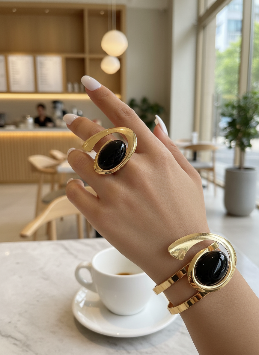 Conjunto de Joias Anel e Pulseira com Pérolas em Espiral Único para Mulheres, Presente Audacioso