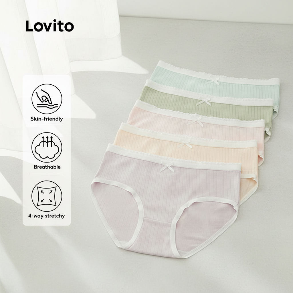 Lovito 5 Sutiãs de Algodão Antibacteriano Nuvem Suave Respirável Alta Elasticidade 4 Vias para Mulheres LNE121106 em Oferta na Shopee