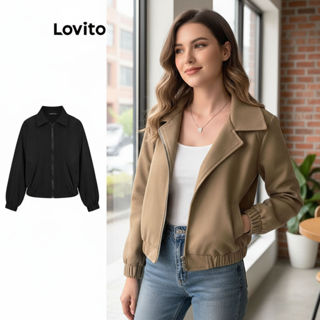 Lovito Jaqueta Feminina Lisa com Zíper para Uso Casual LNE30129 (Marrom) em Oferta na Shopee