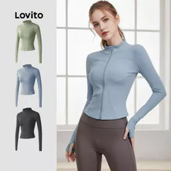 Lovito Casual Jaqueta Esportiva Confortável Elástica Flexível para Yoga Top Modelagem Ajustada Secagem Rápida LNA124047