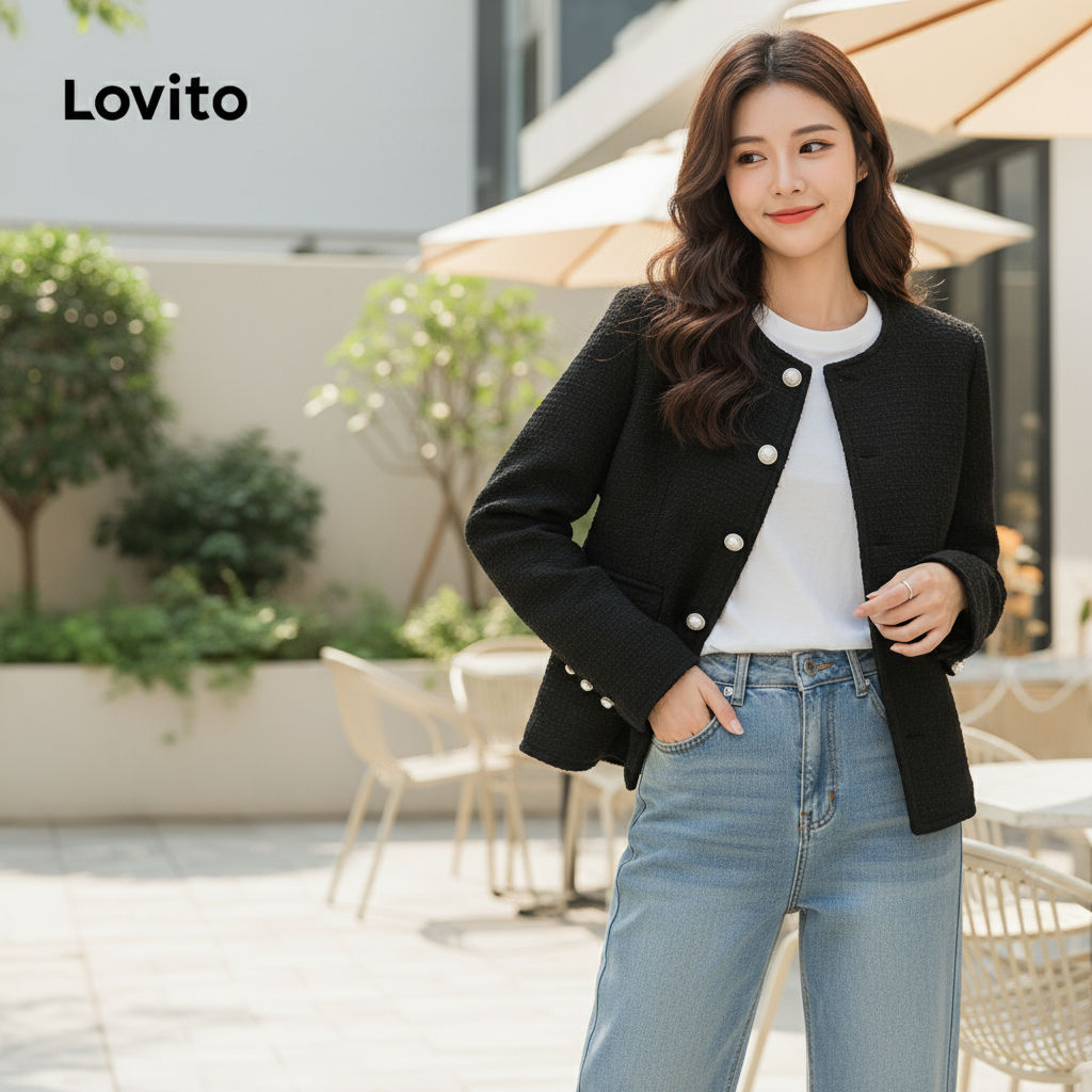 Lovito Refine Jaqueta Feminina Casual Design Liso LNA73411 em Oferta na Shopee