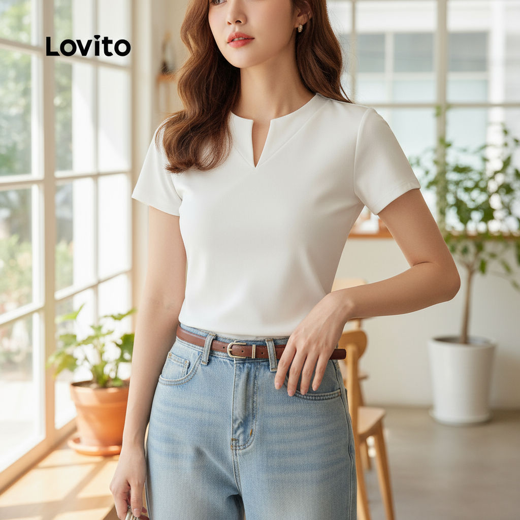 Lovito Blusa Feminina Branca Manga Curta Aberta na Frente para Primavera Verão L158ED1627 em Oferta na Shopee