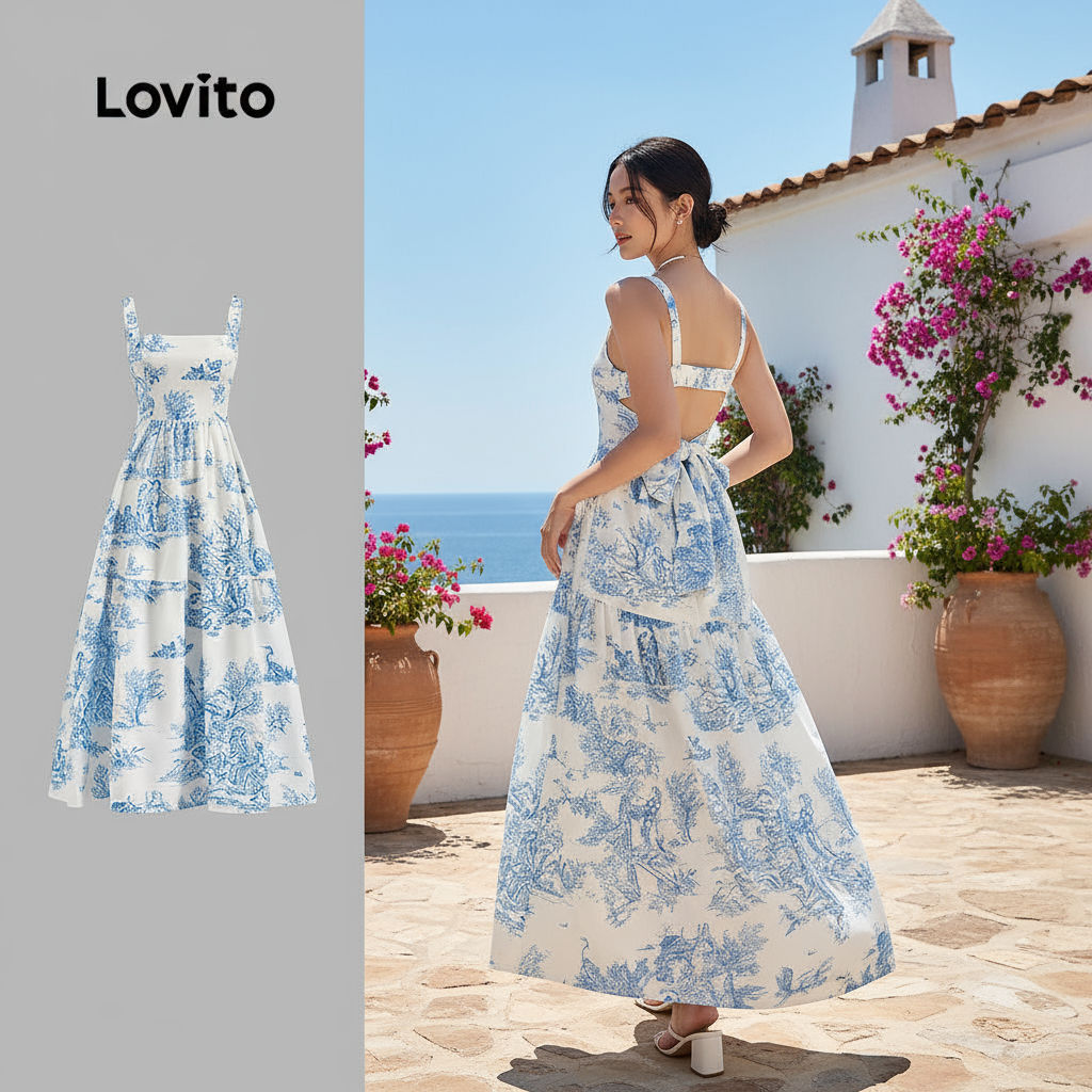 Lovito Refine Vestido feminino elegante Ditsy Floral costas abertas com laço traseiro L124AD612 em Oferta na Shopee
