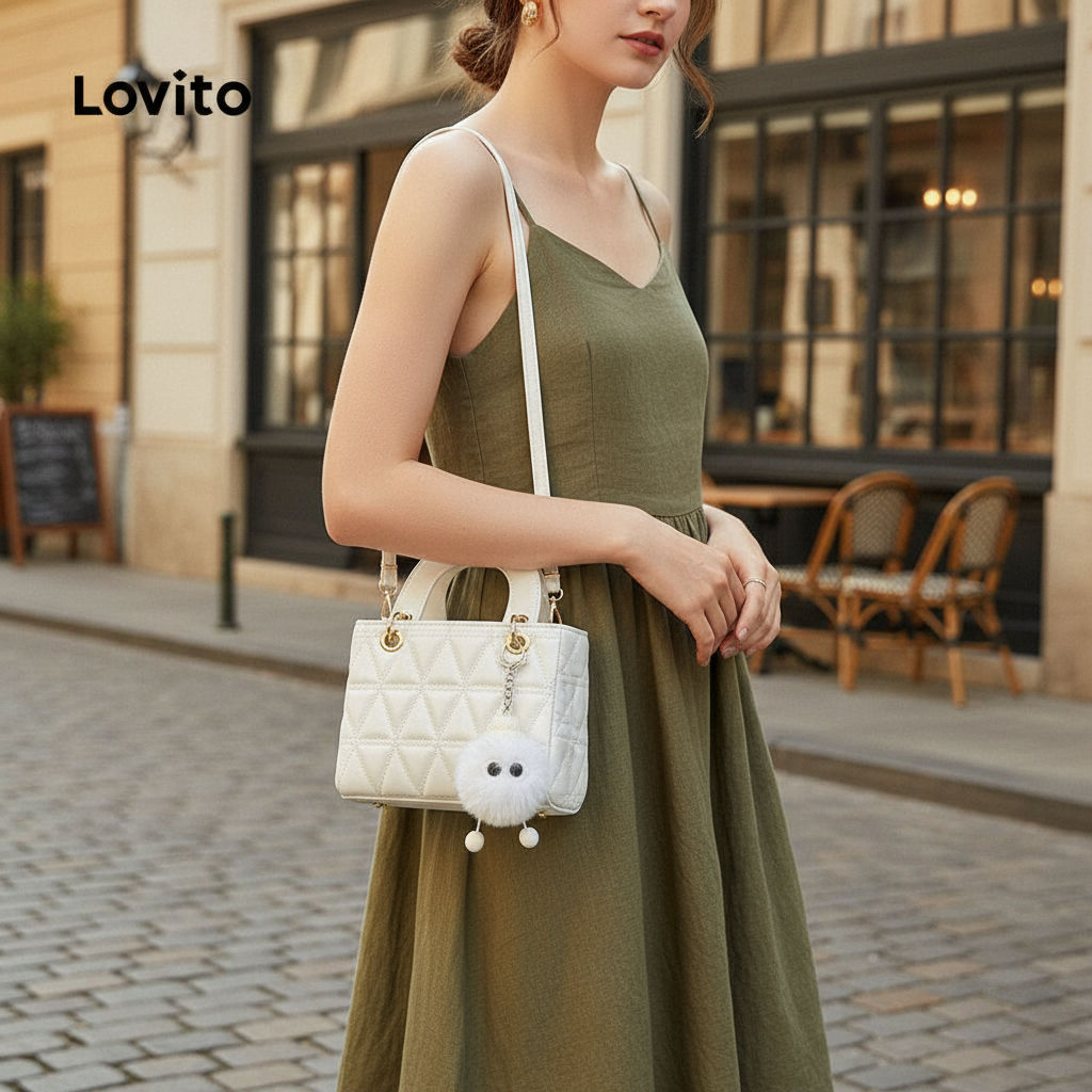 Lovito Refine Bolsa Feminina Pequena de Ombro com Metal Liso em Branco Azul Preto LNA32093 em Oferta na Shopee