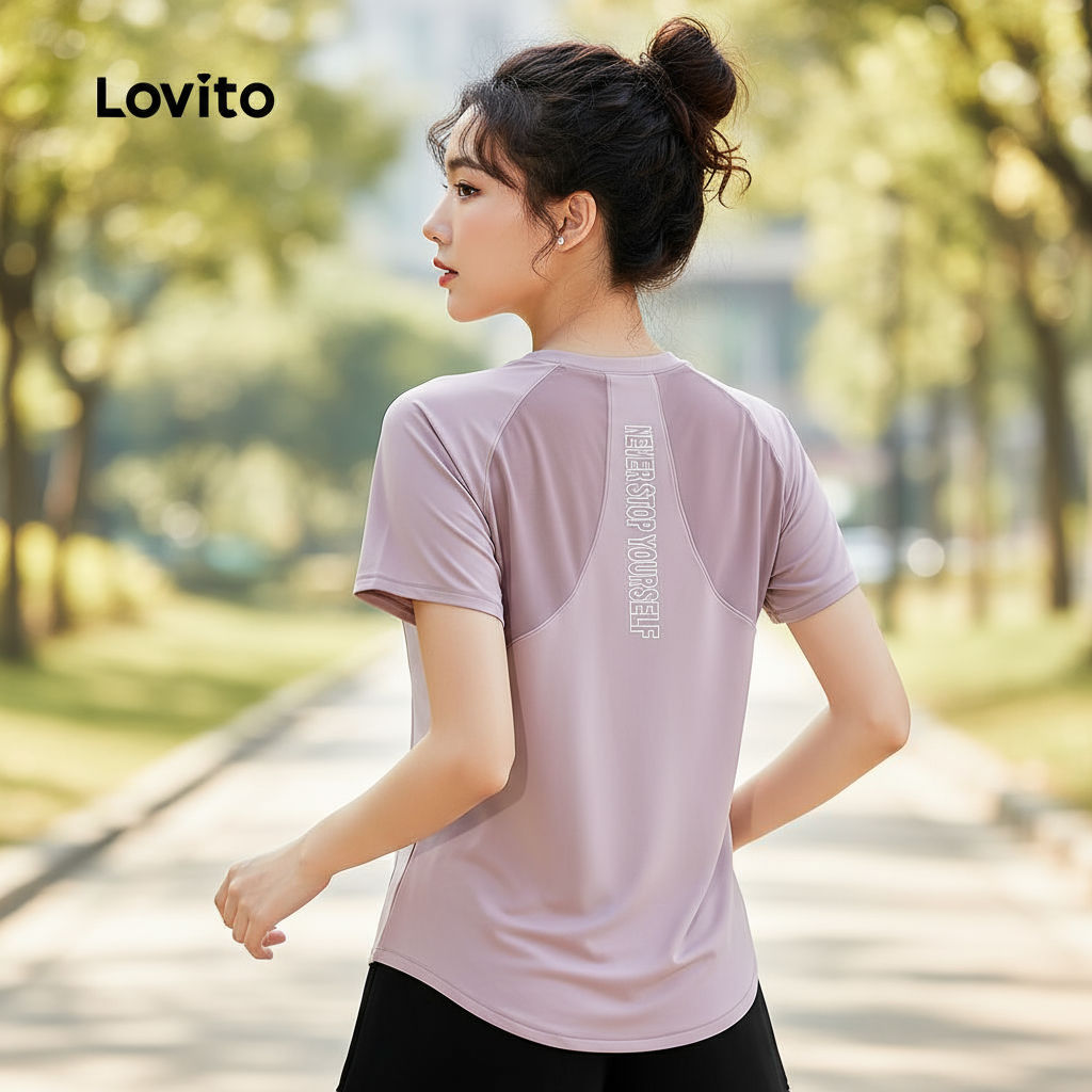 Lovito Refine Blusa Esportiva de Tecido Macio e Respirável com Estampa Roxa LNA124051 em Oferta na Shopee