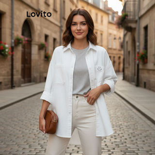 Lovito Blusa Casual Feminina Com Botões Lisos E Bolso Frontal Lna29005 (Branco/Rosa/Azul) em Oferta na Shopee