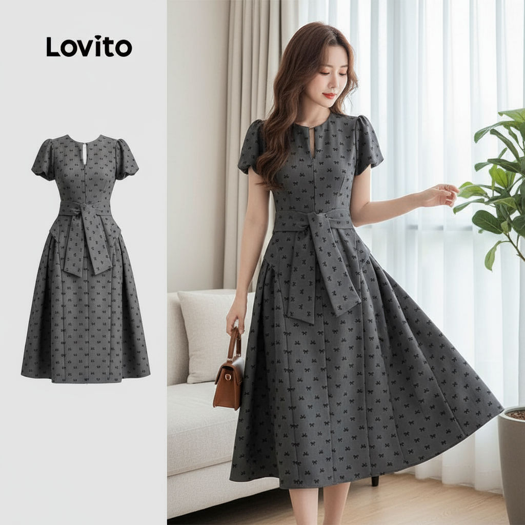 Lovito Vestido Casual Feminino Cinza Primavera/Verão L167ED056