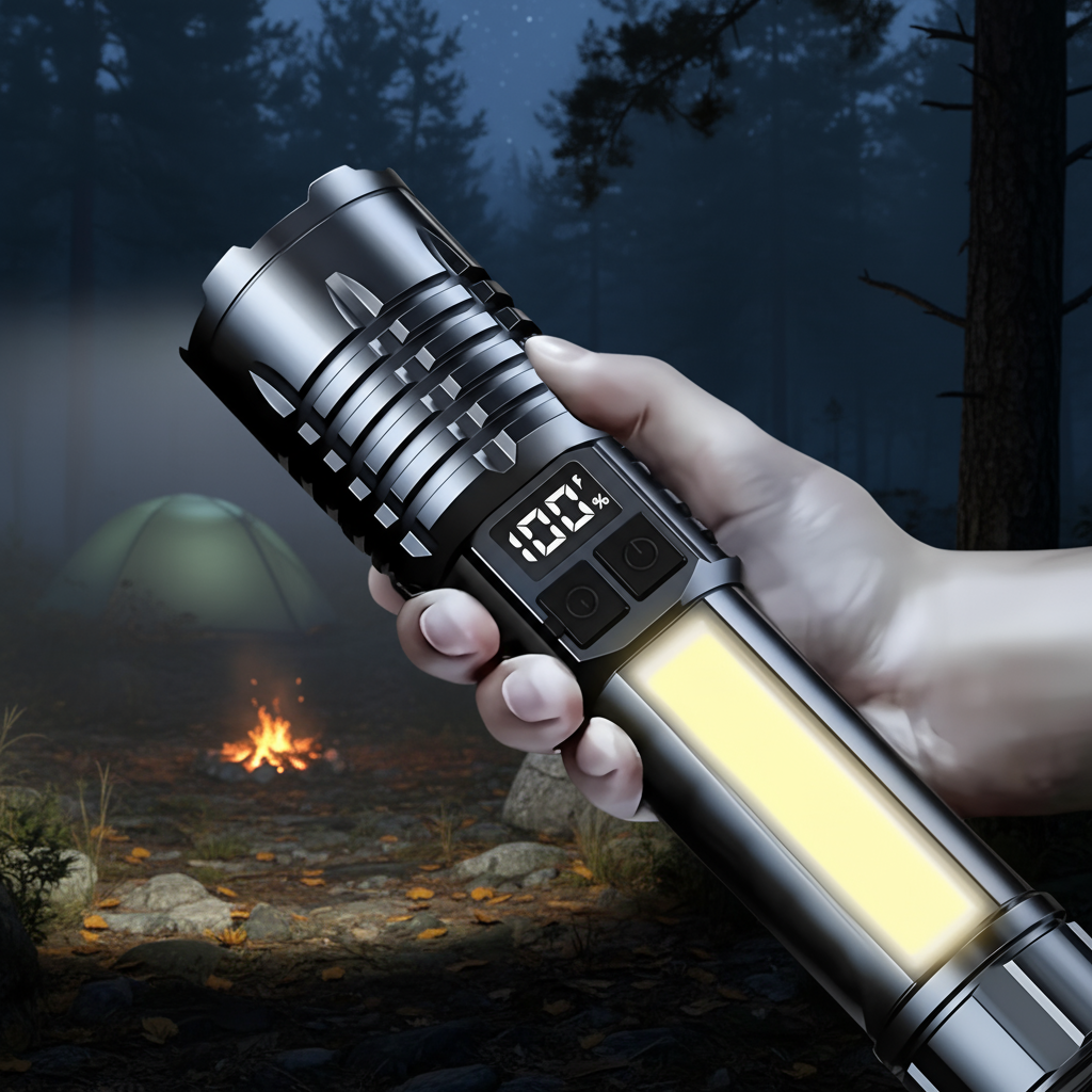 Nova Lanterna Forte para Uso Doméstico e Externo, Iluminação de Longo Alcance, Luz Lateral, Lanterna de Emergência com