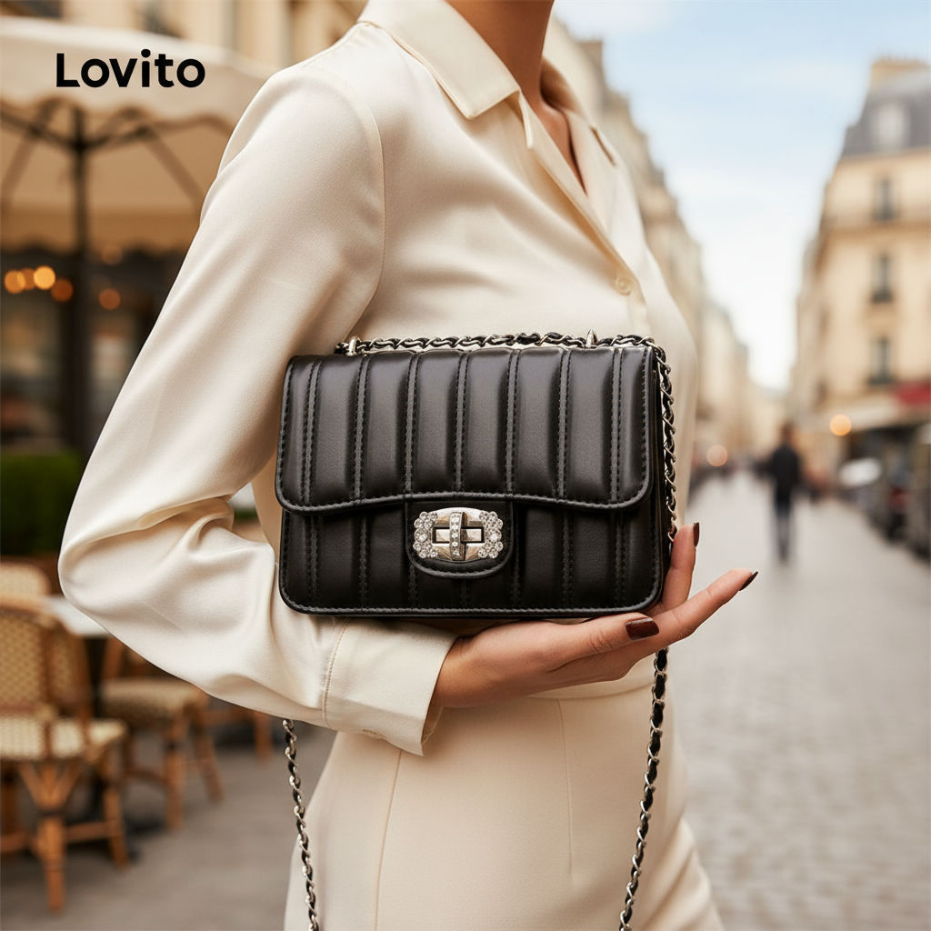 Lovito Refine Bolsa tiracolo feminina sofisticada de metal com alça corrente para mulheres urbanas LFA56081 em Oferta na Shopee