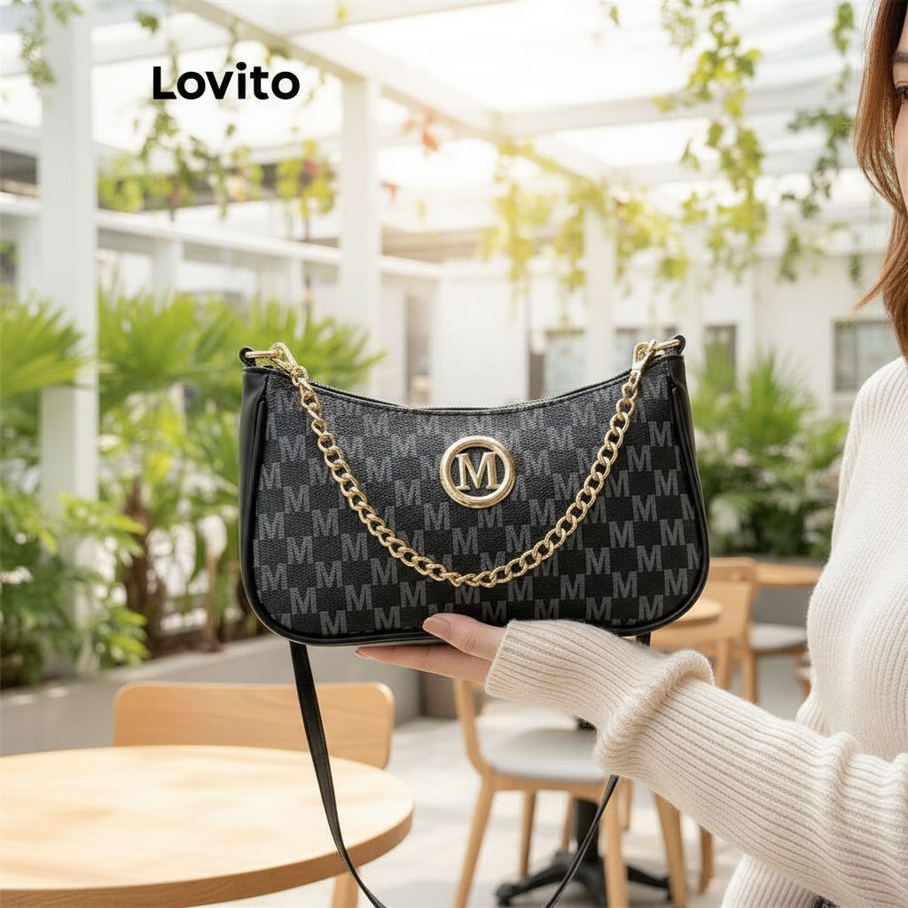Lovito Refine Metal Logotipo Bolsa de Ombro Pequena para Mulher LFA67053 em Oferta na Shopee