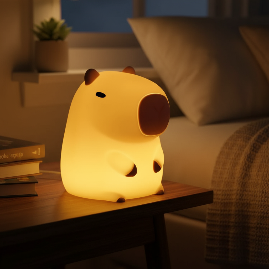 Imagem  Lâmpada Noturna Capivara PLA - Luz de Cabeceira Eco-Amigável Impressa em 3D para Ambiente Relaxante