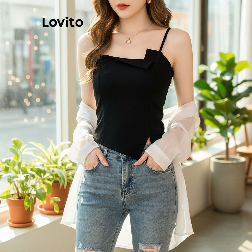 Lovito Regata Assimétrica Lisa Casual Feminina LNE71325 em Oferta na Shopee