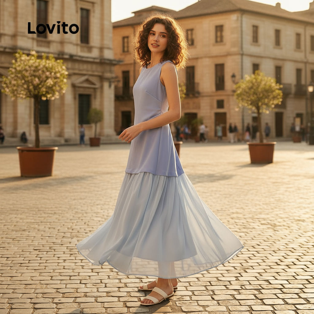 Lovito Refine Vestido Feminino Elegante Color Block para Primavera Verão L149LD372
