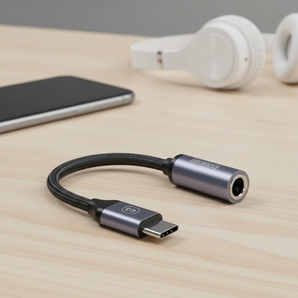 Cabo Adaptador Essager USB C para 3.5mm AUX, Conversor de Áudio DAC Conector para Fone de Ouvido