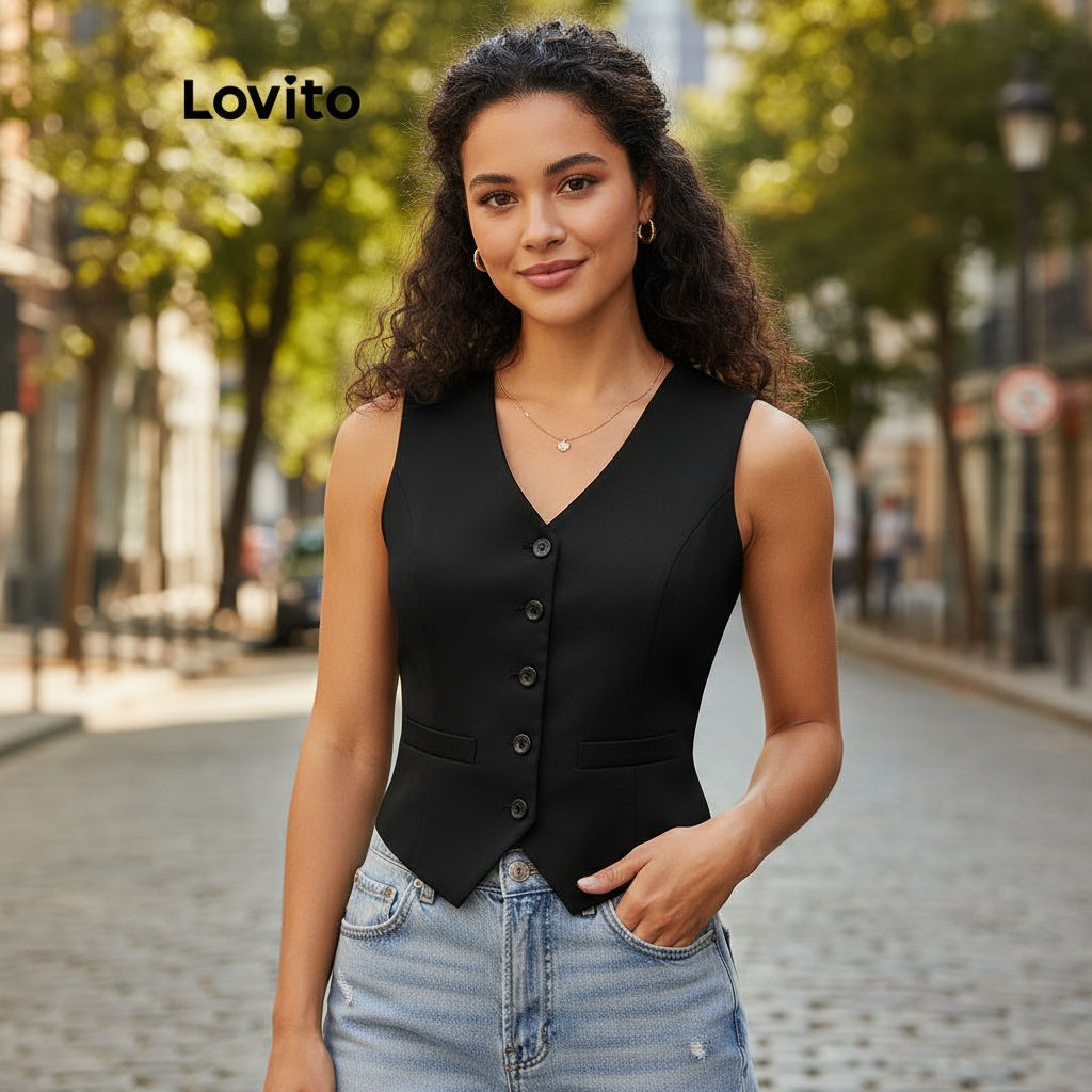Lovito Blazer Casual Feminino com Botões Lisos e Colete Frontal LBL06069 (Multicolorido) em Oferta na Shopee