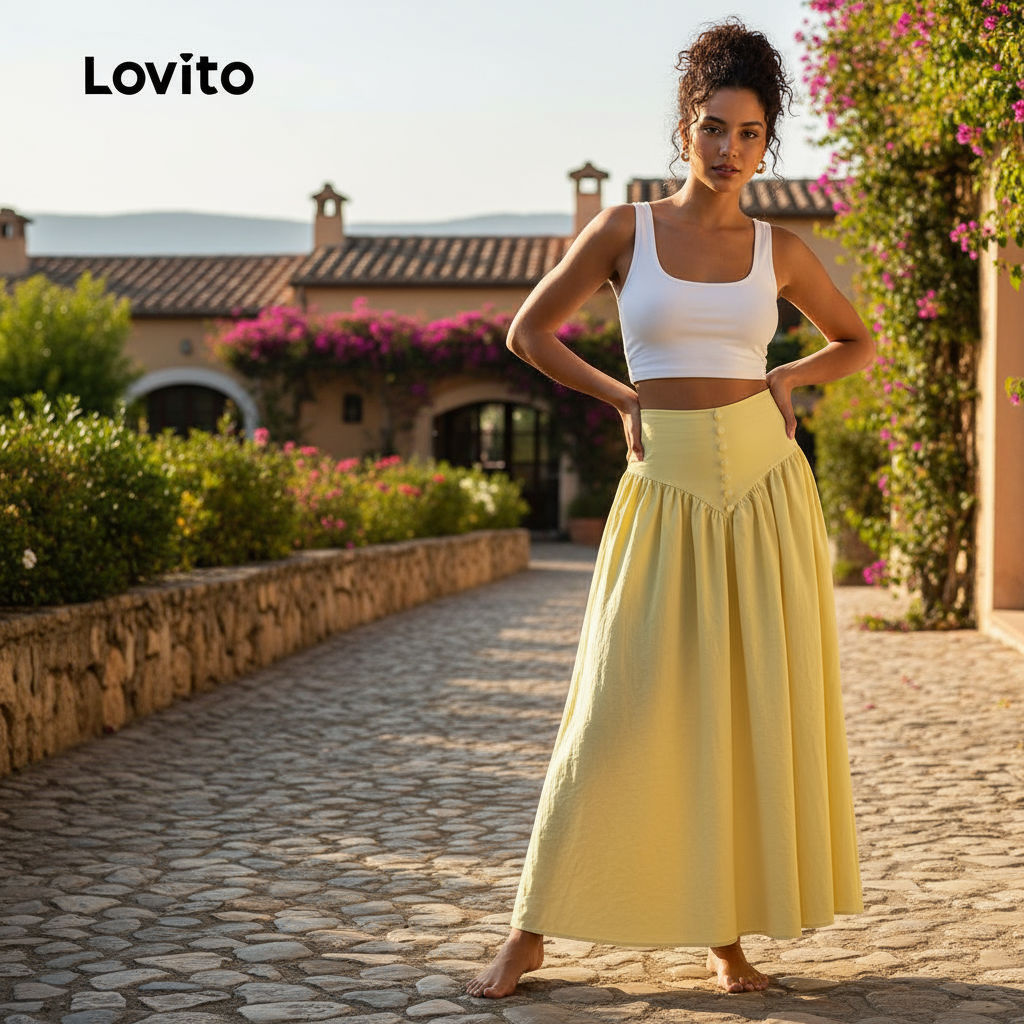 Lovito Saias Casuais com Zíper Primavera/Verão Amarelas Femininas L167LD086 em Oferta na Shopee