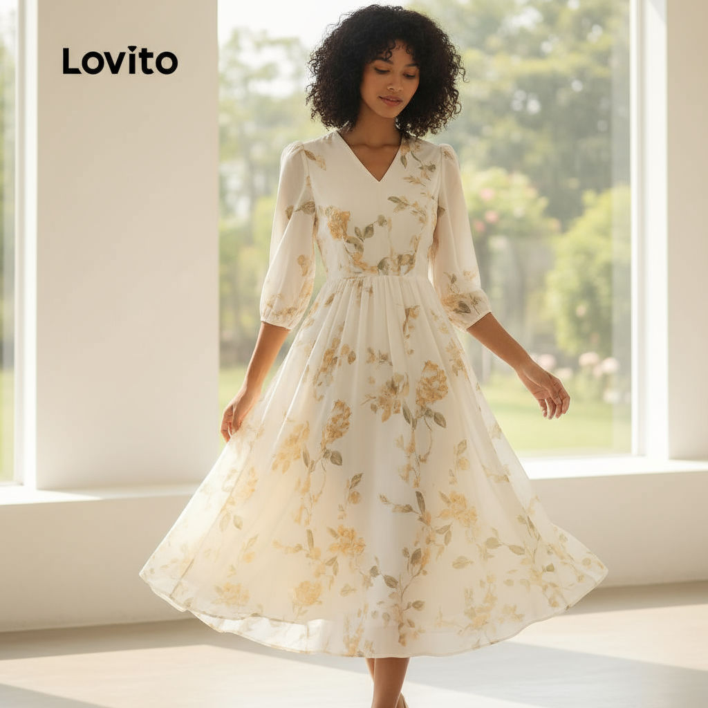Lovito Vestido Feminino Casual Natal Zíper Macio Primavera Verão L145LD078 em Oferta na Shopee