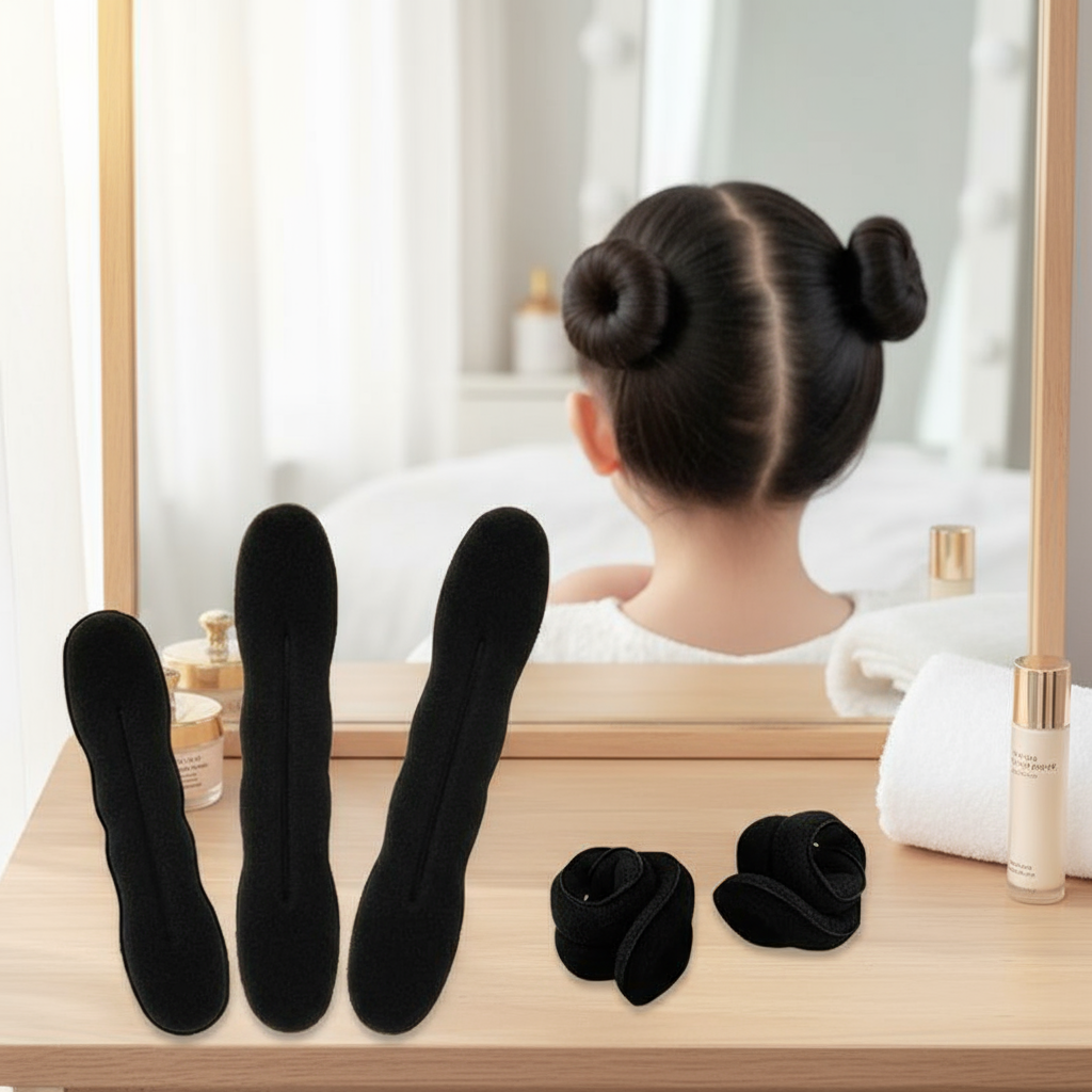 Conjunto de Boleira de Espuma para Coque de Cabelo Feminino, Modelador de Cachos, Elástico de Plástico, Faixa de Cabeça