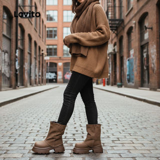 Lovito Botas Casuais Estilo Plissado para Mulheres LFA97045 em Oferta na Shopee