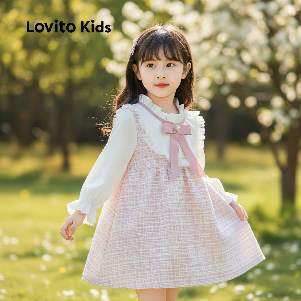 Lovito Vestido Casual para Meninas com Laço Primavera Verão LNL123140 em Oferta na Shopee