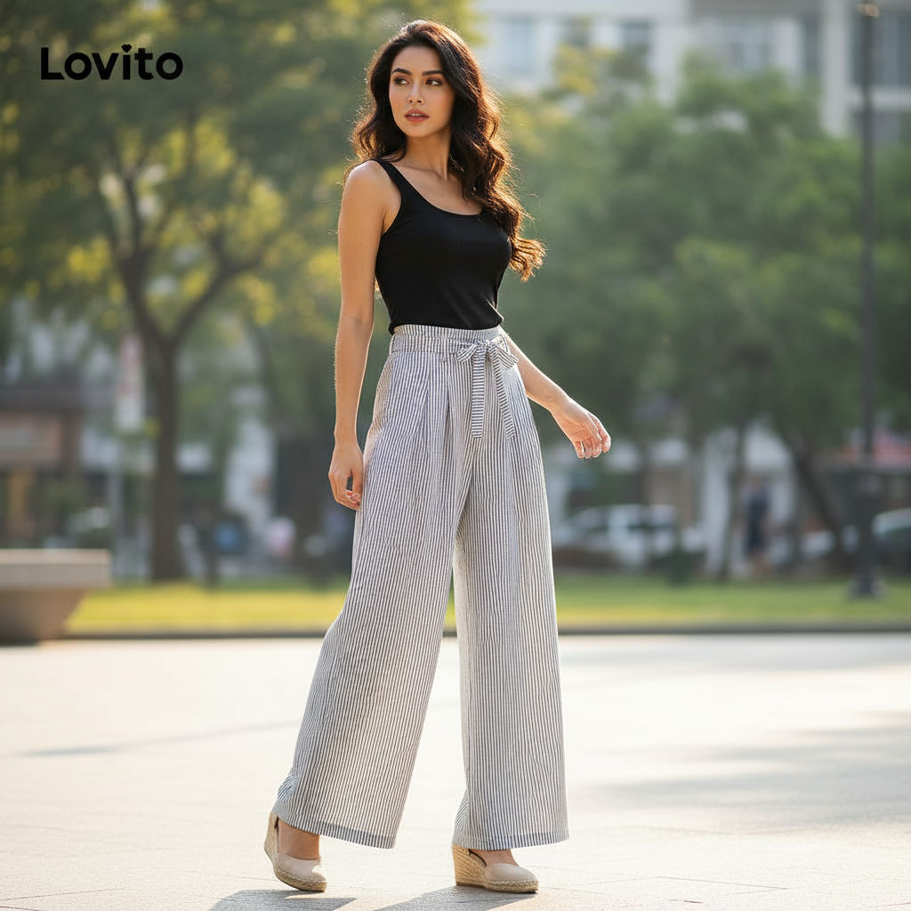 Lovito Calça Boho com Botões Cadarço Macia e Confortável Adequada para Todas As Estações Preta L137ED215 em Oferta na Shopee
