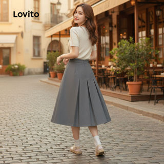 Lovito Saias Casuais Saias Simples Plissadas Básicas Para Mulheres LNE29157 (Cinza) em Oferta na Shopee