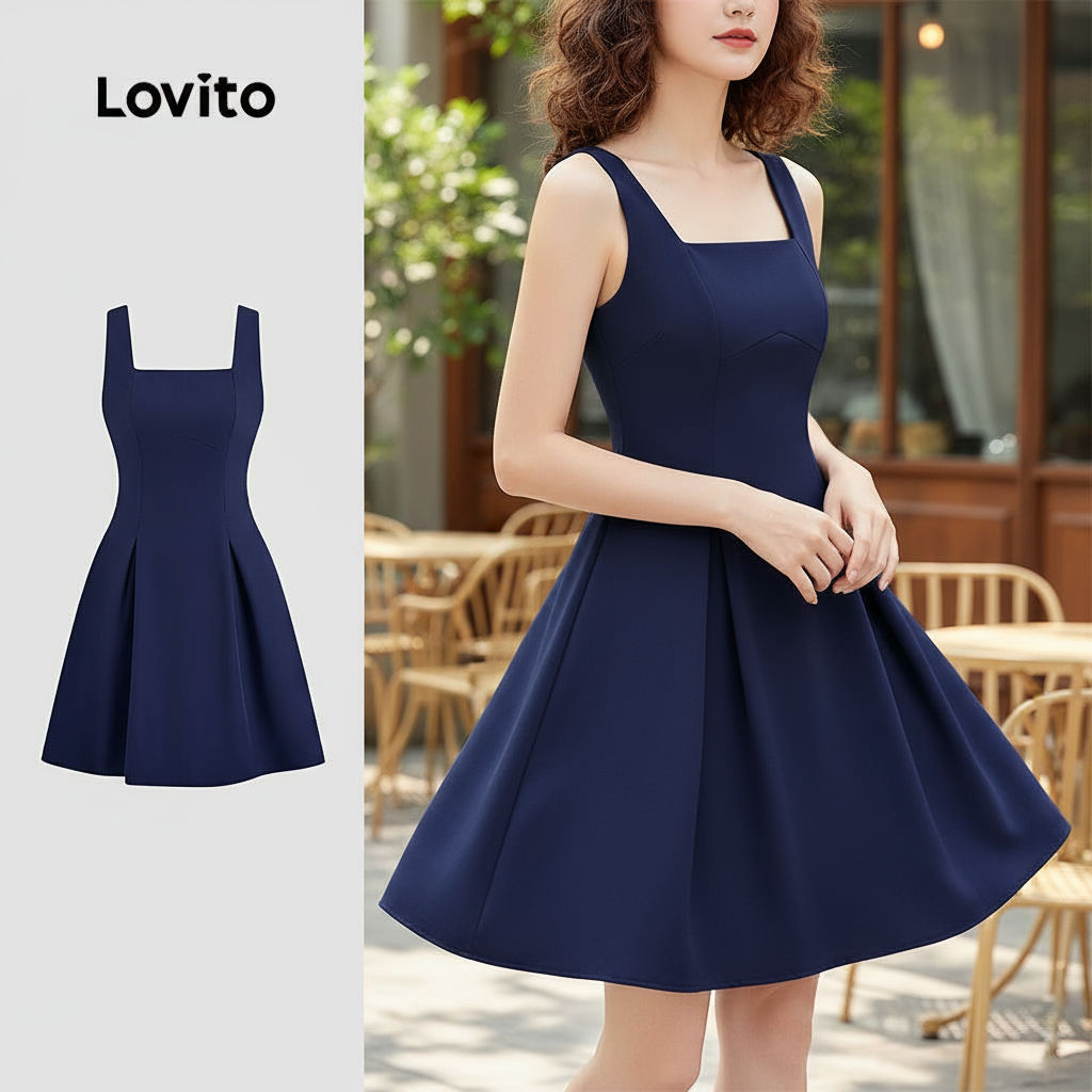 Lovito Vestido Elegante Plissado Azul-marinho Feminino Primavera Verão L149LD323 em Oferta na Shopee