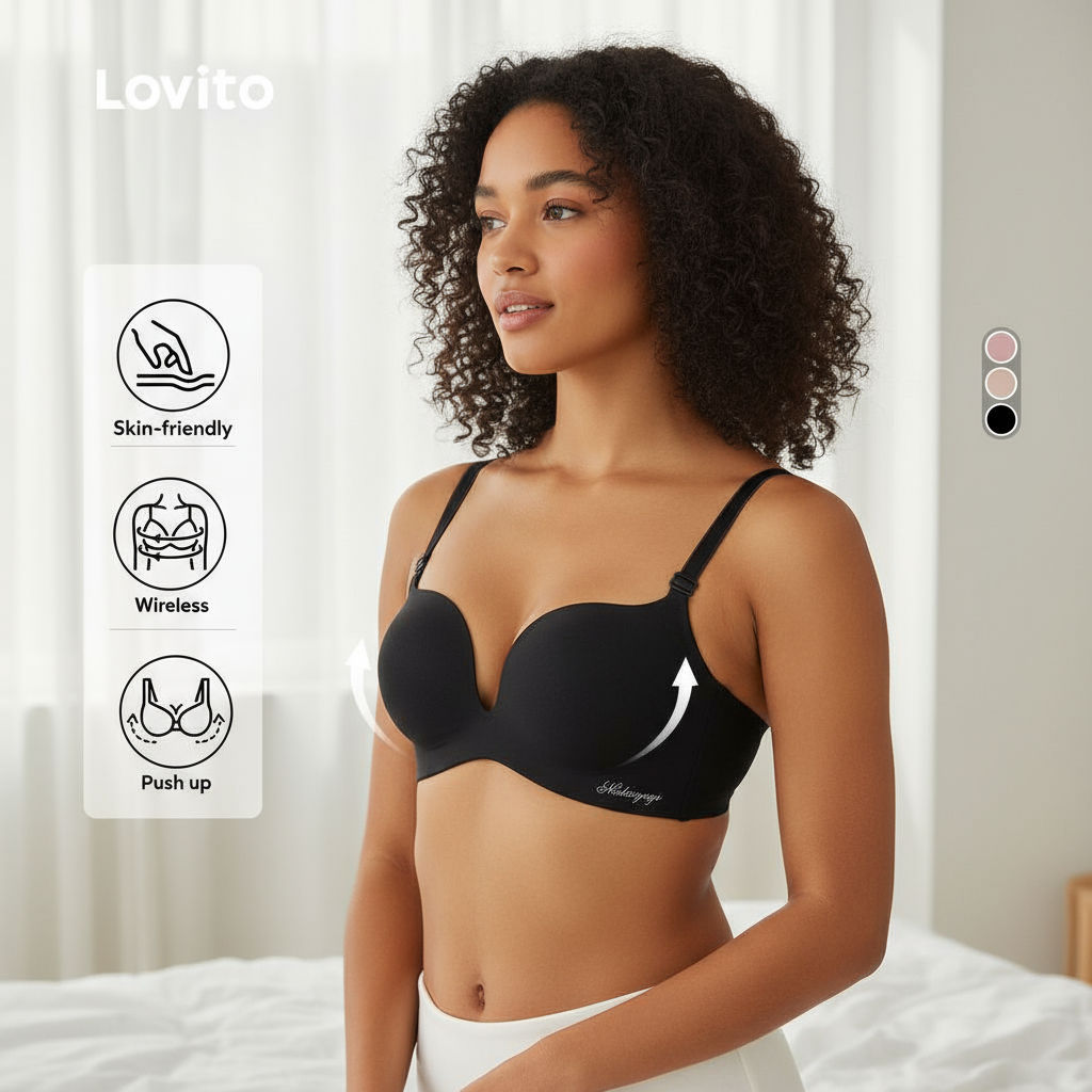 Lovito Refine Sutiã Sem Costura Sexy, Top de Pele sem Aro com Bojo Push-up Rosa LNE117258