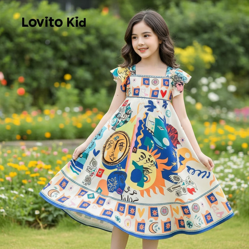 Lovito Boho Dress For Girls, Soft Handfeel, All Season Dress For Girls LNL106071 em Oferta na Shopee
