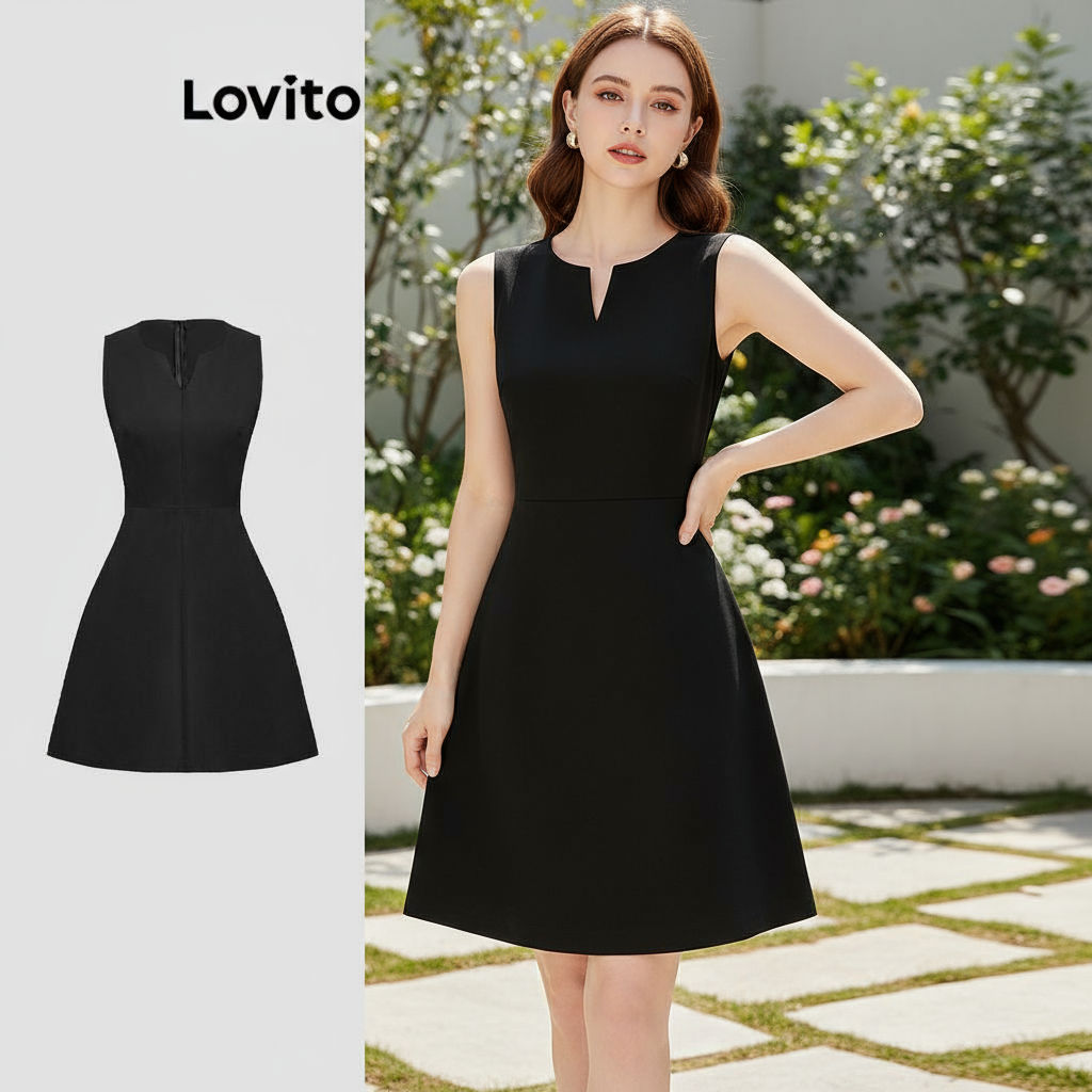 Lovito Vestido Feminino Elegante com Corte Reto e Estrutura Lisa L113MD409 em Oferta na Shopee