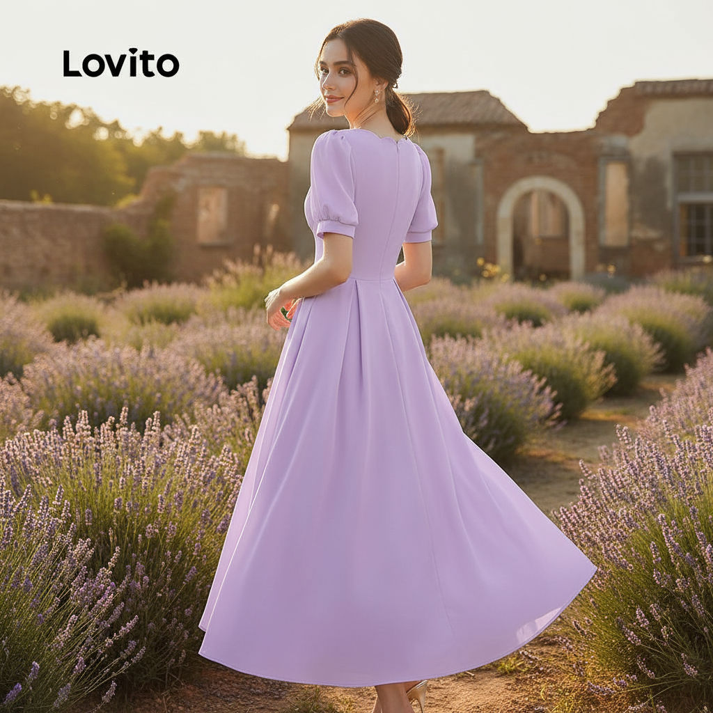 Lovito Vestido Feminino Roxo Com Estilo Sofisticado Para Verão E Primavera L134ED806