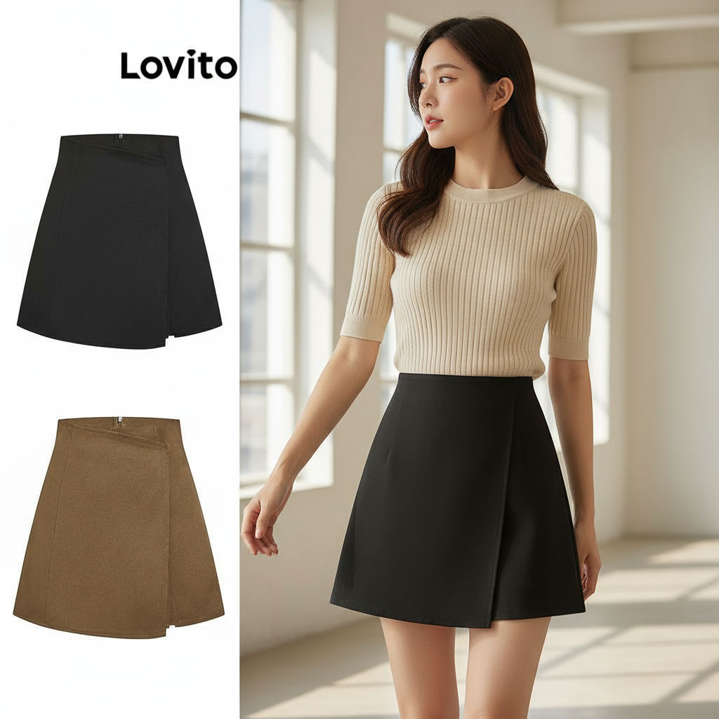 Lovito Shorts Casuais Femininos Lisos 2 Em 1 L80ED186 (Multicolorido) em Oferta na Shopee