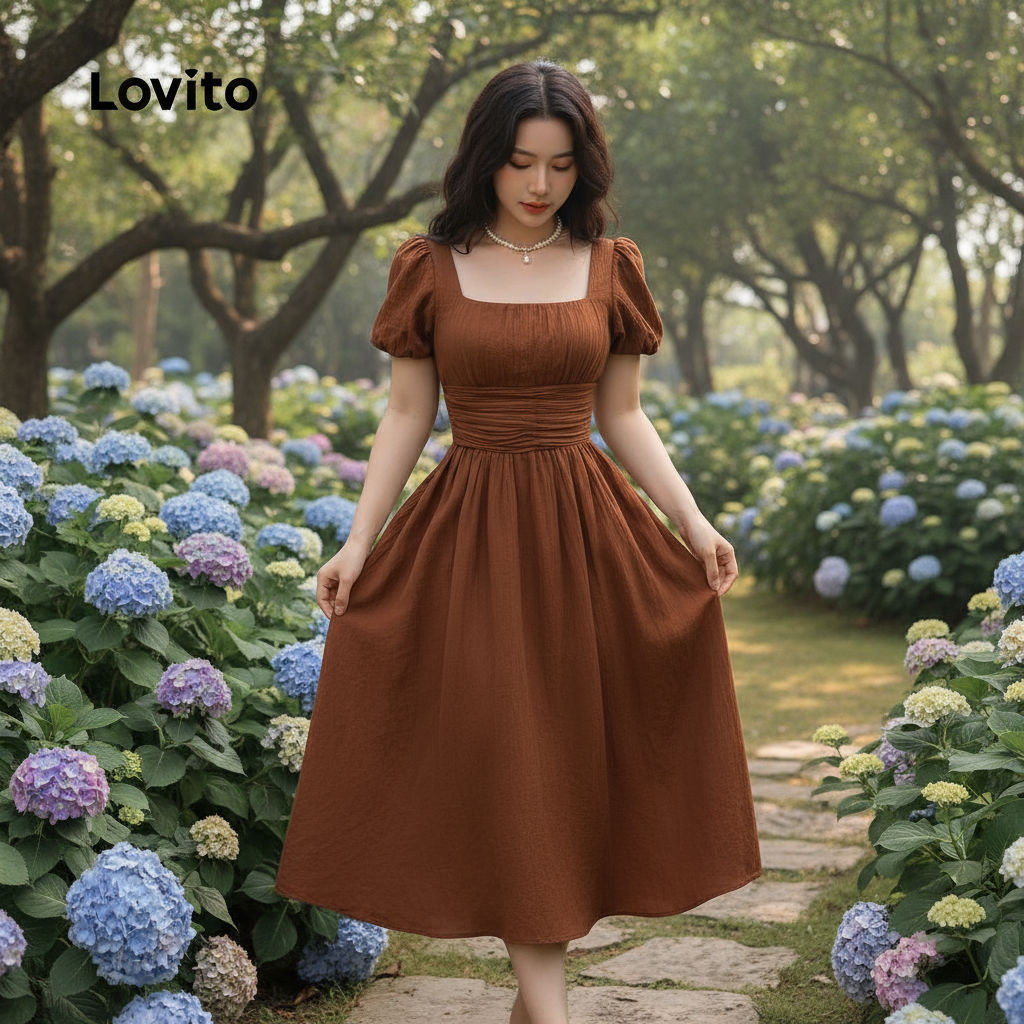 Lovito Vestido com Zíper Casual para Mulheres Vermelho de Natal L157LD057