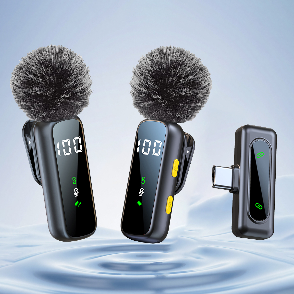 Microfone de Lapela sem Fio 2.4G, Clipe Giratório, USB-C, Bateria de Longa Duração, Vlog, Entrevista, Transmissão