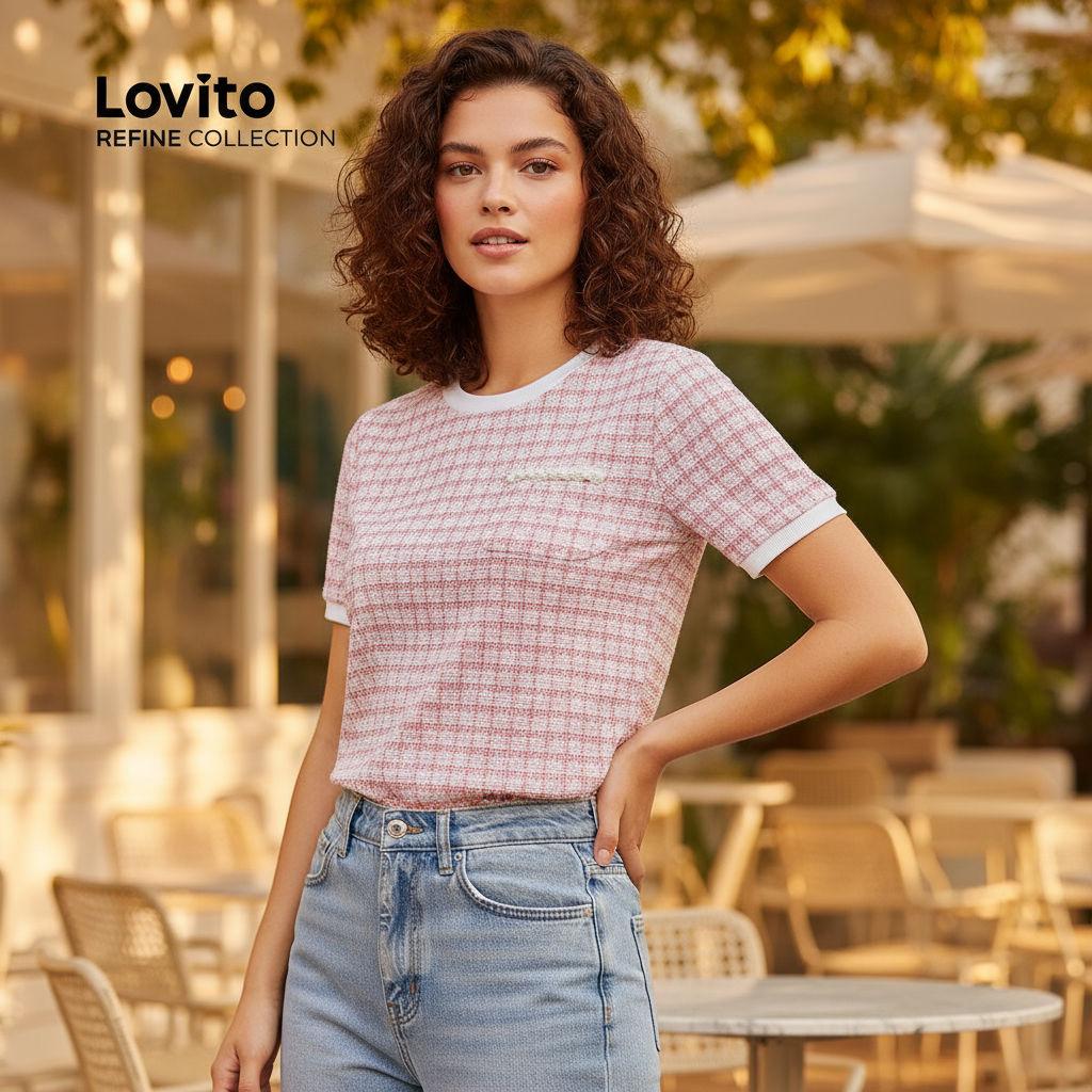 Refine by Lovito Elegante Blusa Rosa Colorida com Tecido Costurado e Pérolas LR13E006